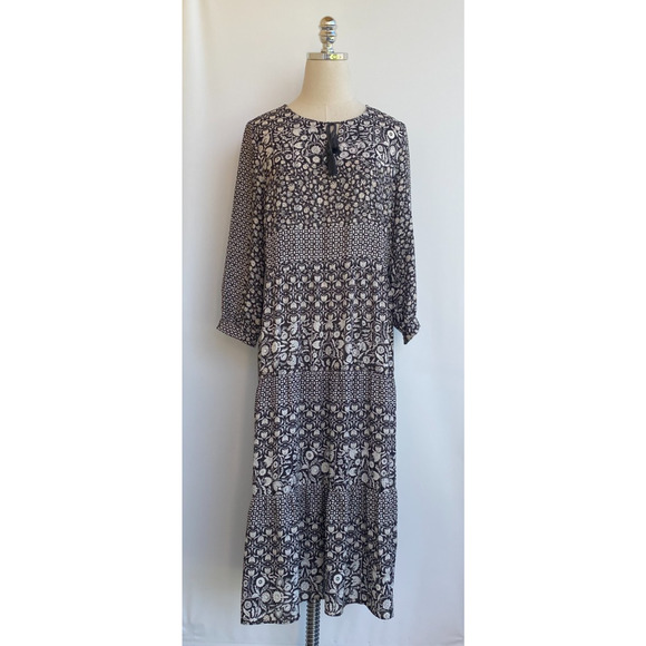 J. McLaughlin Dresses & Skirts - J.McLaughlin Womens Dress Gray Floral Tiered Peasant Bohemian Cottagecore sz M